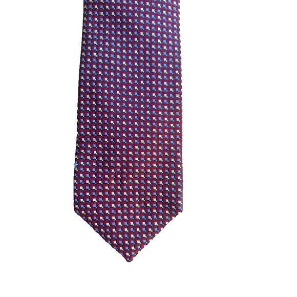 Lands End Neck Tie Adult Mens Red Blue Geometric 100% Silk USA Made Necktie - Picture 2 of 8